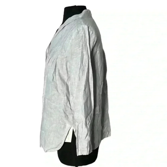 Poetry 100% Linen Button Front Long Sleeve Light Gray Top NWT Size 4 - Picture 2 of 6
